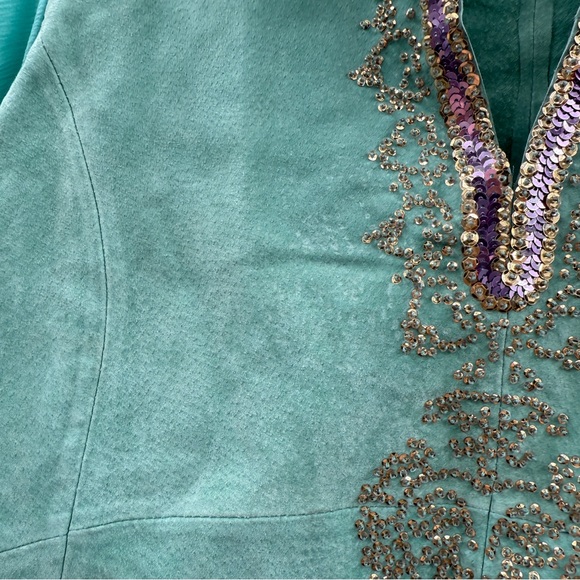 Vintage Wilson's Leather‎ Blue Suede Boho Western Sequin Kimono Sleeve Top Sz XL - Picture 13 of 16